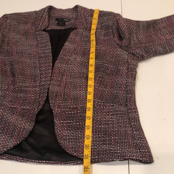 AQUA Black White Pink Tweed Cropped Jacket Open Front 3/4 sleeve Medium EUC - Picture 6 of 15